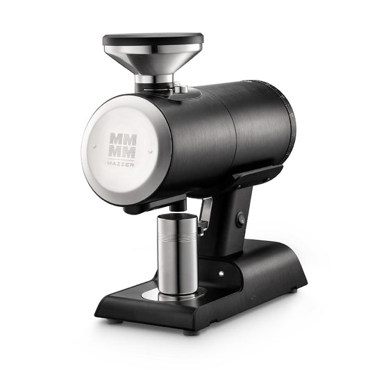 Black Mazzer Philos coffee grinder on a white background